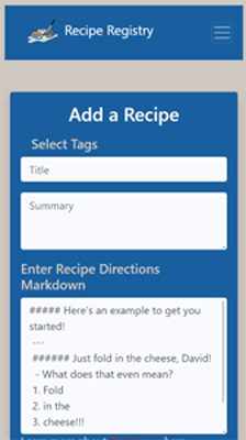 recipe registry mobile view
